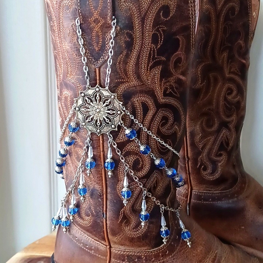 One Of A Kind Handmade Royal Blue Glass Bead Jewelry Boot Bracelet Boot Chain
